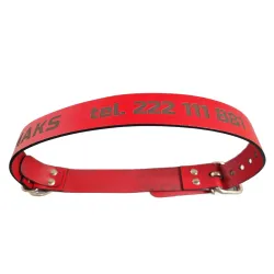 Skórzana obroża zaciskowa z Twoim napisem - czerwona